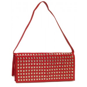 Evening Bag - 12 PCS - Clutch w/ Pyramid Metal Studs - Red - BG-90275R